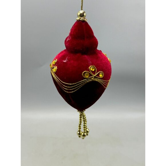 Vintage set 2 artisan beaded red velour Christmas ornaments shiny gold red READ - Picture 9 of 9